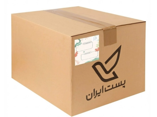 نمونه کارتن پستی بسته‌شده همراه با لیبل نشانی